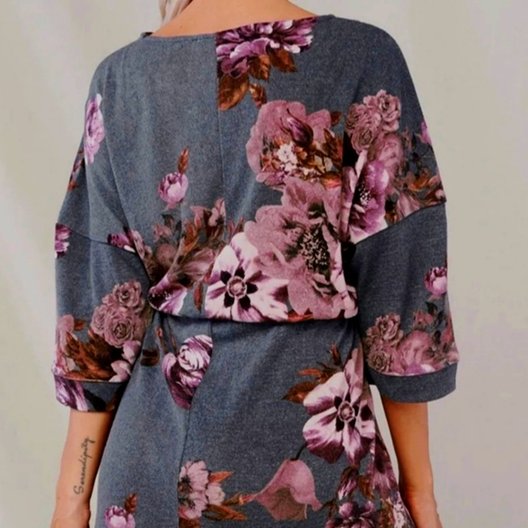 Gray Floral Lounge Tunic Dress - Picture 3 of 4